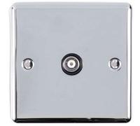 Chrome Single Aerial Satellite Coaxial Socket Female Wall Plate Black Trim