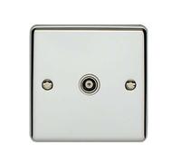 CHROME Single Aerial Satellite Coaxial Socket Female Wall Plate White Trim