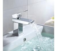 Chrome Square Waterfall Mono Basin Mixer Tap & Waste Nes Home Silver One Size