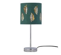 Chrome Stick Table Lamp with Dark Green Fern Cut Out Shade