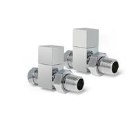 Chrome Straight Radiator Valves Square Modern Radiator Valves Pair of 15mm x 1/2" (Set of 2) for Heated Towel Rails & Central Heating Radiators Chrome Radiator Valve Set