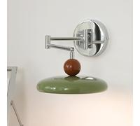 Chrome Swing Arm Wall Sconce Rotatable LED Bedside Reading Wall Lamp, 3000K/4000K/6000K Adjustable, Cream Green Finish Modern Wall Light for Headboard Bedroom Living Room, 24W