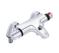 Chrome Thermostatic Bath Shower Mixer, Uten 38°C Safety Lock Anti-Scald, Thermostatic Shower Valve with Bath Filler Spout, Chrome Modern Mixer Tap Style