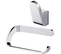 Chrome Toilet Roll Holder And Towel Robe Hook - Matching Set Of Wall Mounted - Modern And Stylish Minimalist Design - Toilet Accessories for Bathroom, Washroom