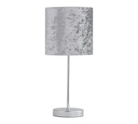 firstchoicelighting Polished Chrome Touch Operated Table Lamp or Bedside Light, Modern Design, Grey Crushed Velvet Shade, Height 35cm, LED Compatible