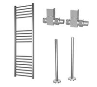Chrome Towel Radiator 1600 x 500mm with Pipe Kit and Straight Valves - Sahara