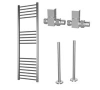 Chrome Towel Radiator 1600 x 600mm with Pipe Kit and Straight Valves - Sahara