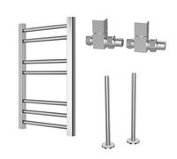 Chrome Towel Radiator 600 x 400mm with Pipe Kit and Straight Valves - Sahara