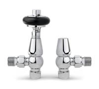 Chrome Traditional Angled Radiator Valves Antique Radiator Valves 15mm x 1/2" for Heated Towel Rails & Central Heating Radiators Wood Head Brass Radiator Valve Set
