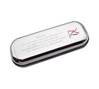 Chromed Pen Case Box with Jersey Channel Islands Wave Flag Design, Personalised Engraved Message Option