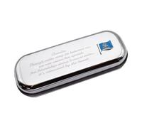 Chromed Pen Case Box with North Dakota US State Wave Flag Design, Personalised Engraved Message Option