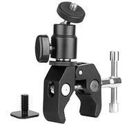 ChromLives Camera Clamp Mount Ball Head Super Clamp and Mini Ball Head Hot Shoe Mount Adapter with 1/4"-20 Tripod Screw Compatible with LCD/DV Monitor, LED Lights, Flash, Microphone and More
