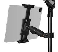 ChromLives iPad holder for microphone stand, tablet and mobile phone holder, microphone music stand, adjustable, 360° rotation, compatible with iPad, iPad Pro, iPad Air, iPhone, smartphones and