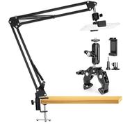 ChromLives Overhead Phone Boom Arm + Super Clamp Magic Arm Bundle - Adjustable Articulating Stand for Streaming, Baking, Crafting, Vlogging & Camera/Monitor Mounting