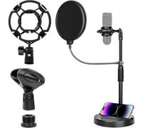 ChromLives Table Microphone Stand Desktop Microphone Stand Microphone Holder with Pop Filter, Shock Mount, Microphone Clip and Metal 3/8 Inch to 5/8 Inch Screw Adapter for