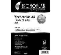 Chronoplan 50701 Calendar Insert, 2021, Weekly Planner A4 in Columns (210 x 297 mm), Calendar, Ideal for Detailed Weekly Planning, 4 Holes (1 Week on 2 Pages) White