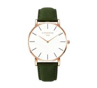 CHRONOS Mens Minimalist Analog Watch, Stainless Steel Watches for Men, White Dial, Leather Band, 3ATM Water Resistant Classic Business Casual Dress Unisex Wrist Watch, A12-Gold Green, Minimalist