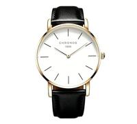 CHRONOS Mens Minimalist Analog Watch, Stainless Steel Watches for Men, White Dial, Leather Band, 3ATM Water Resistant Classic Business Casual Dress Unisex Wrist Watch, A13-Gold Black, Minimalist