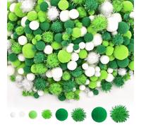 CHRORINE 1200 Pcs Pom Poms for Crafts Sparkly Assorted in 4 Sizes Pom Poms Bulk Essential for Arts DIY and Holiday Decorations (Green Series)