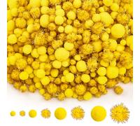 CHRORINE 1200 Pcs Pom Poms for Crafts Sparkly Assorted in 4 Sizes Pom Poms Bulk Essential for Arts DIY and Holiday Decorations (Yellow)