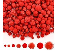 CHRORINE 1200 Pcs Pom Poms for Crafts Sparkly Assorted in 4 Sizes Pom Poms Bulk Essential for Arts DIY and Holiday Decorations (Red)