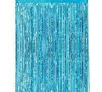 CHRORINE 1pcs 6.5ft Light Blue Metallic Tinsel Foil Fringe Curtain Door Curtains Hanging Streamers for Frozen Mermaid Birthday Baby Shower Mama Mia Bachelorette Blue Party Decorations