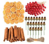 CHRORINE 210 Pcs Christmas Wreath Accessories Artificial Berries Orange Slices Acorn Cinnamon Sticks for Christmas Wreath Craft Party Decor