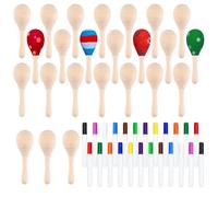 CHRORINE 24/36Pcs Wooden Maracas for Kids, DIY Set with 24Pcs Color Pens, Maracas Musical Instruments for Cinco De Mayo Mexican Fiesta Birthday Party Favors Supplies (24)