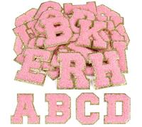 CHRORINE 26/52/104 Pcs Self Adhesive Chenille Letter Patches A-Z, Also Supports Sew or Iron on, Embroidered Alphabet Patches Stickers for DIY Clothing, Bags, Hats (26, Pink, Height 2.16″)