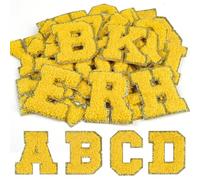 CHRORINE 26/52/104 Pcs Self Adhesive Chenille Letter Patches A-Z, Also Supports Sew or Iron on, Embroidered Alphabet Patches Stickers for DIY Clothing, Bags, Hats (26, Yellow, Height 2.16″)