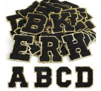 CHRORINE 26/52/104 Pcs Self Adhesive Chenille Letter Patches A-Z, Also Supports Sew or Iron on, Embroidered Alphabet Patches Stickers for DIY Clothing, Bags, Hats (52, Black, Height 2.16″)