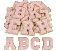 CHRORINE 26/52/104 Pcs Self Adhesive Chenille Letter Patches A-Z, Also Supports Sew or Iron on, Embroidered Alphabet Patches Stickers for DIY Clothing, Bags, Hats (52, Light Pink, Height 2.16″)