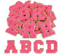 CHRORINE 26/52/104 Pcs Self Adhesive Chenille Letter Patches A-Z, Also Supports Sew or Iron on, Embroidered Alphabet Patches Stickers for DIY Clothing, Bags, Hats (52, Rose Red, Height 2.16″)
