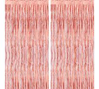 CHRORINE 2pcs 1m x 2.5m Rose Gold Tinsel Foil Fringe Curtains Streamers Backdrop for Birthday Graduation Engagement Bridal Shower Bachelorette Baby Shower Holiday Party Decorations
