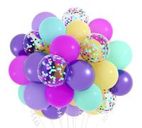 CHRORINE 50 Pack Blue Purple Yellow Rose Red Confetti Balloons 12 Inch Balloons with Ribbons for Graduation Birthday Wedding Anniversary Kid Party Decor