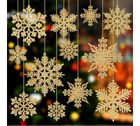 CHRORINE 52 Pack Gold Glitter Snowflake Ornaments Snow Flakes Decorating Christmas Ornaments for Christmas Tree Decorations Window Door Accessories New Year Party Decorations