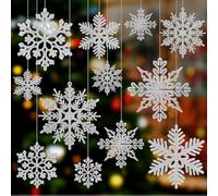 CHRORINE 52 Pack Silver Glitter Snowflake Ornaments Snow Flakes Decorating Christmas Ornaments for Christmas Tree Decorations Window Door Accessories New Year Party Decorations