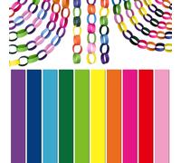 CHRORINE 600Pcs Colorful Paper Chains Strips for Birthday Party Decorations DIY Crafts Supplies (Rainbow, 1 x 7.08 inches)