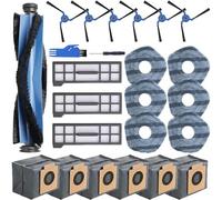 Chrostion 24 Pcs Replacement Accessories Fit for eufy X10 Pro Omni Robot Vacuum,1 Main Brush,3 HEPA Filters, 6 Side Brushes+ 6 Mop Cloths+ 6 Dust Bags,2 Cleaning Brush