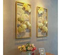 CHROX Pack of 2 Ginkgo Leaves Wall Decoration, 3D Metal Wall Sculptures Rectangle Leaves Wall Sculptures for Living Room Bedroom Decoration