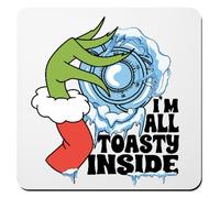 Chrsitmas I'm All Toasty Inside Coaster - Grinchmas Thermostat Festive Xmas Grumpy Winter Cozy Present Gift (White)