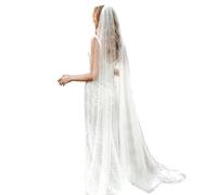 chrumeshi Long Wedding Bride Veil Pearl Chapel Length Veils For Women With Comb, White, Floor Length 75 (inch)