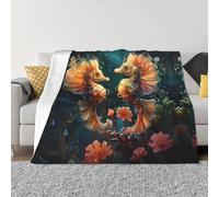 Chrycm Ultra-Soft Micro Fleece Blanket – Cozy and Luxurious Beautiful Seahorse Couple Throw for All-Season Comfort,Sofa Bed