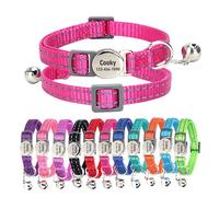 CHRYMPETIC Nylon Personalized Cat Collar with Name, Customizable Laser-Engraved, Reflective Strip, Charming Bell, Quick Release Buckle for Kittens and Cats - Matching Leash Available (Rose red)