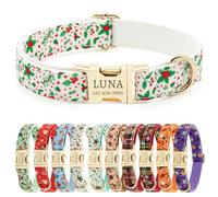 CHRYMPETIC Personalized Dog Collar with Name and Phone Laser-Engraved Polyester Gold-Colored Metal Quick-Release Buckle Halloween and Christmas Patterns (Style-E)