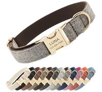 CHRYMPETIC Polyester Personalized Dog Collar with Name and Phone Number, Customizable Laser-Engraved Collar with Metal Quick Release Buckle for Dogs (Tan)