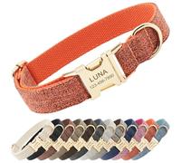 CHRYMPETIC Polyester Personalized Dog Collar with Name and Phone Number, Customizable Laser-Engraved Collar with Metal Quick Release Buckle for Dogs (Orange)