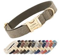CHRYMPETIC Polyester Personalized Dog Collar with Name and Phone Number, Customizable Laser-Engraved Collar with Metal Quick Release Buckle for Dogs (Warm Gray)