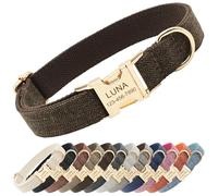 CHRYMPETIC Polyester Personalized Dog Collar with Name and Phone Number, Customizable Laser-Engraved Collar with Metal Quick Release Buckle for Dogs (Coffee)