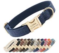 CHRYMPETIC Polyester Personalized Dog Collar with Name and Phone Number, Customizable Laser-Engraved Collar with Metal Quick Release Buckle for Dogs (Dark Blue)